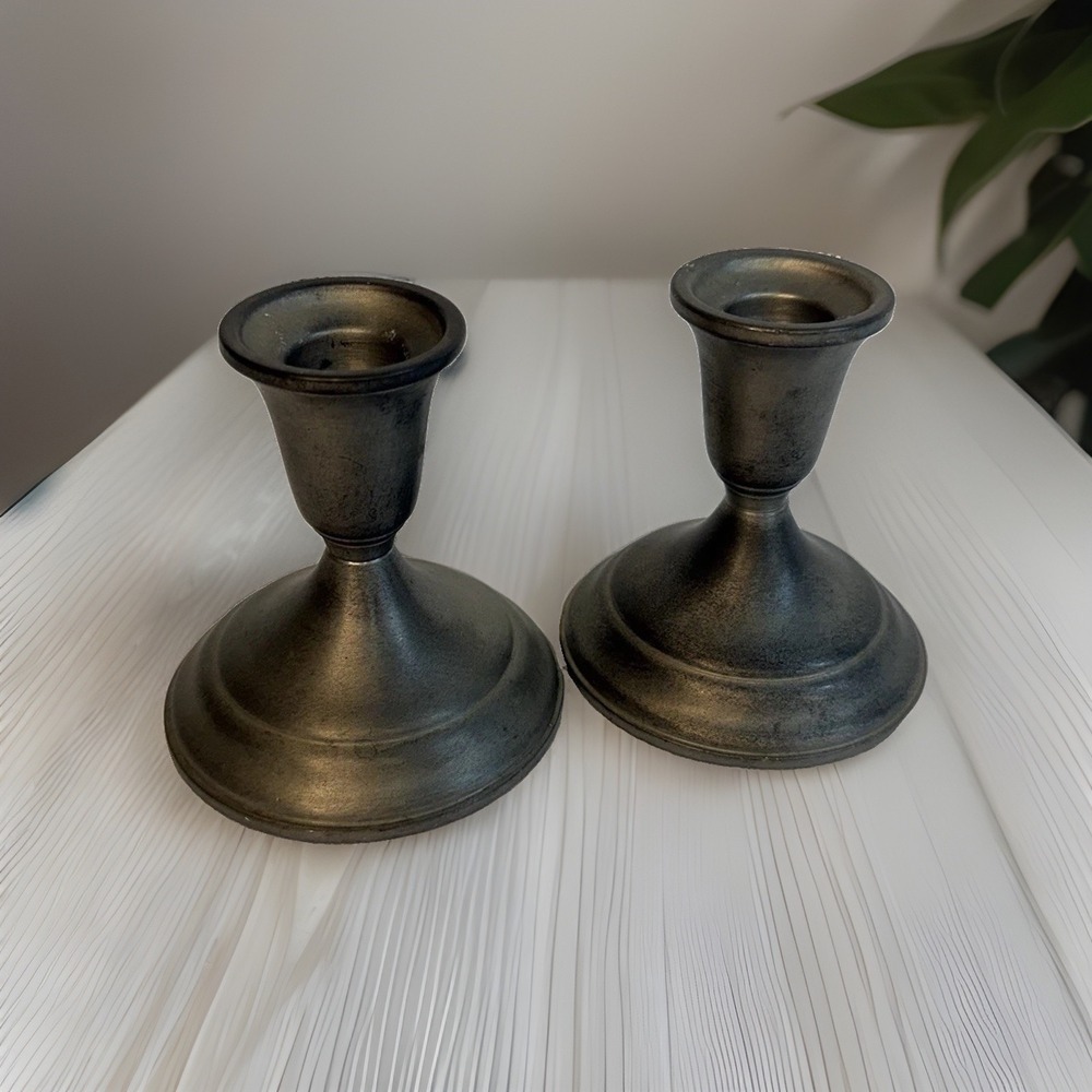 Poole Pewter 2105 Taper Candle Holders Pair Set of 2 Satin Finish Traditional